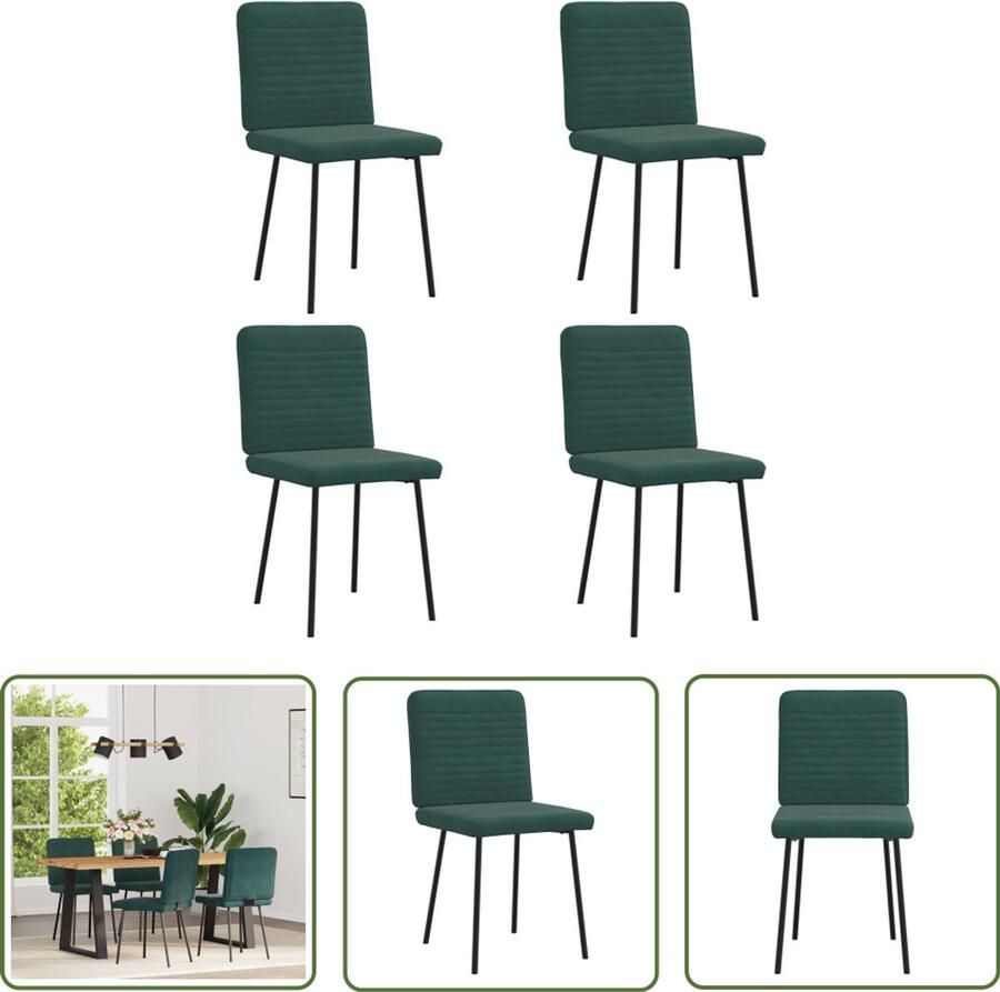 The Living Store Eetkamerstoelen 4 st fluweel donkergroen Eettafelstoel Eetkamerstoel Velours Stoel Donkere Stoel Comfortabele Stoel