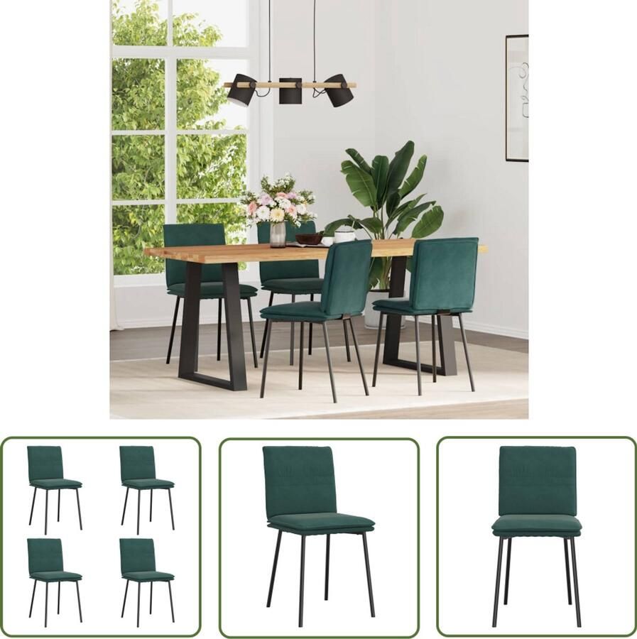 The Living Store Eetkamerstoelen 4 st fluweel donkergroen Eettafelstoel Eetkamerstoel Velours Stoel Donkere Stoel Elegante Stoel
