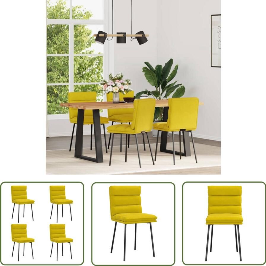 The Living Store Eetkamerstoelen 4 st fluweel geel Eettafelstoel Eetkamerstoel Velours Stoel Geldige Stoel Comfortabele Stoel