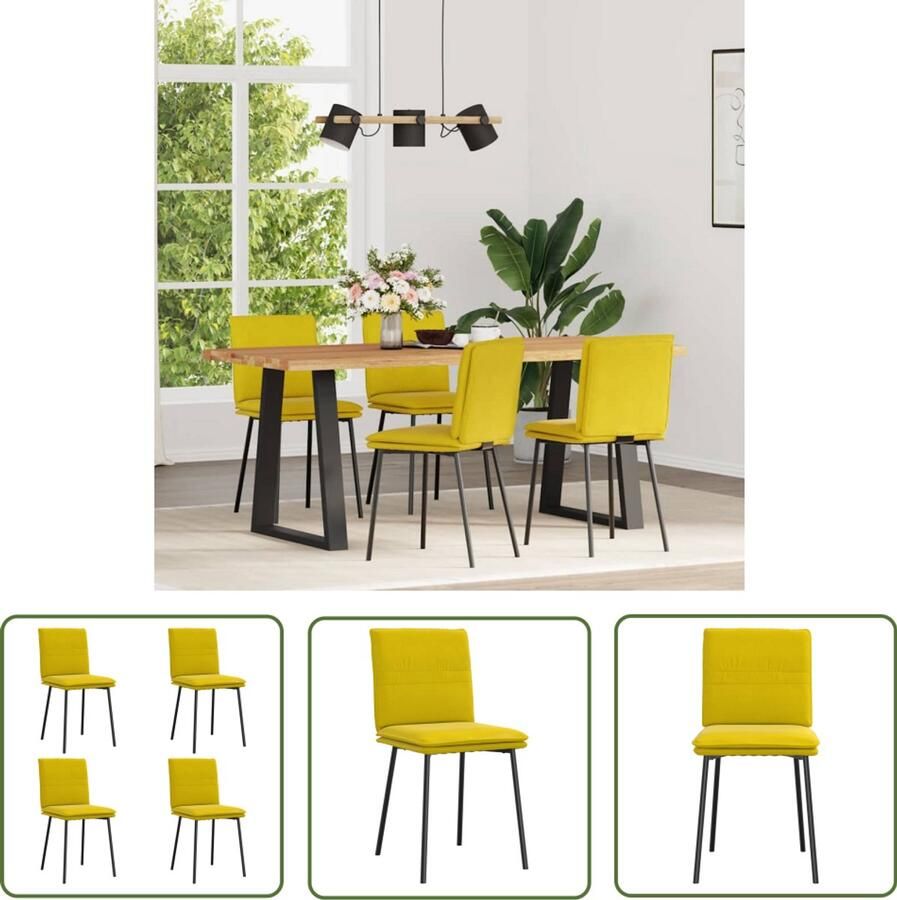 The Living Store Eetkamerstoelen 4 st fluweel geel Eettafelstoel Eetkamerstoel Velours Stoel Gele Stoel Comfortabele Stoel