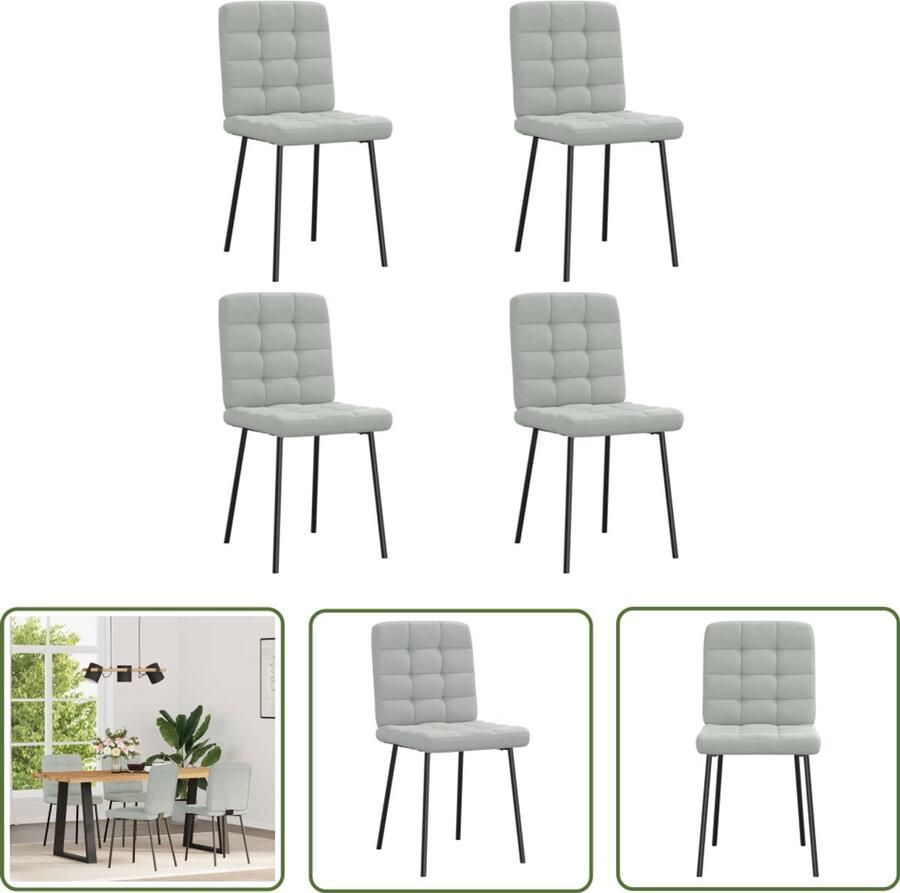 The Living Store Eetkamerstoelen 4 st fluweel lichtgrijs Eettafelstoel Eetkamerstoel Fluweel Stoel Moderne Stoel Luxe Stoel