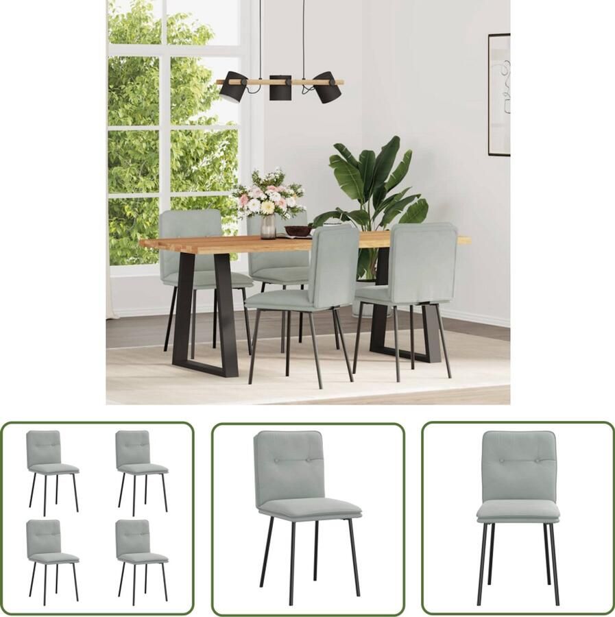 The Living Store Eetkamerstoelen 4 st fluweel lichtgrijs Eettafelstoel Eetkamerstoel Velours Stoel Comfortabele Stoel Elegante Stoel