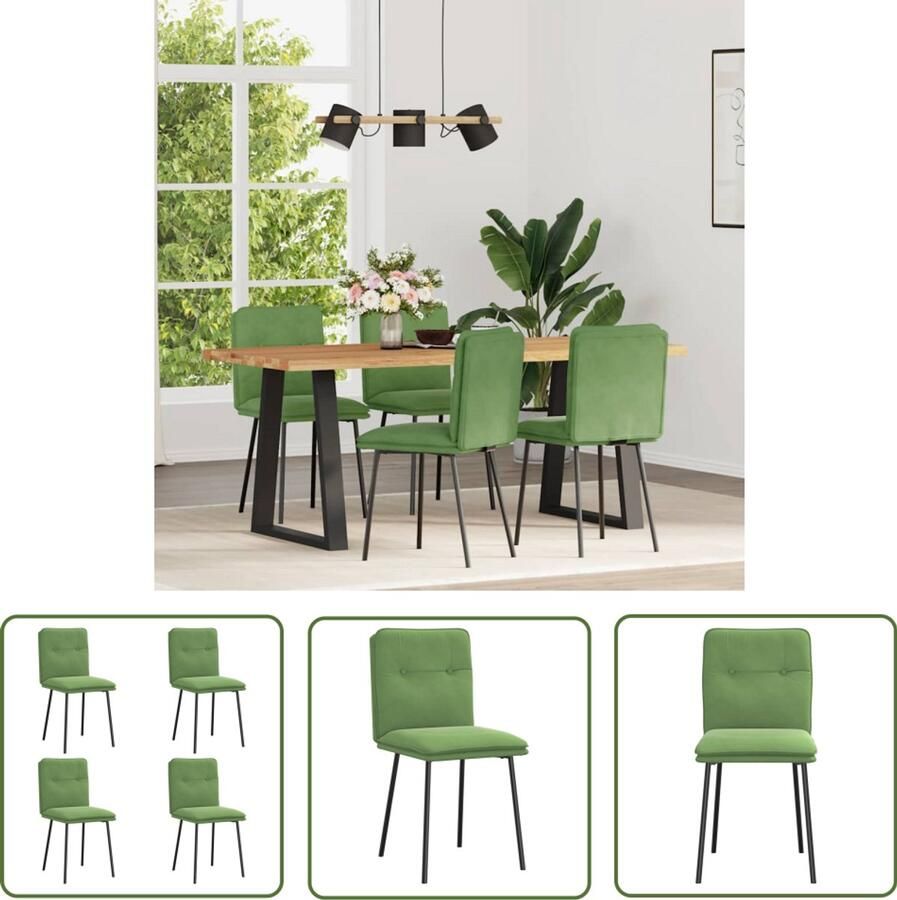 The Living Store Eetkamerstoelen 4 st fluweel lichtgroen Eettafelstoel Eetkamerstoel Velours Stoel Groene Stoel Luxe Stoel