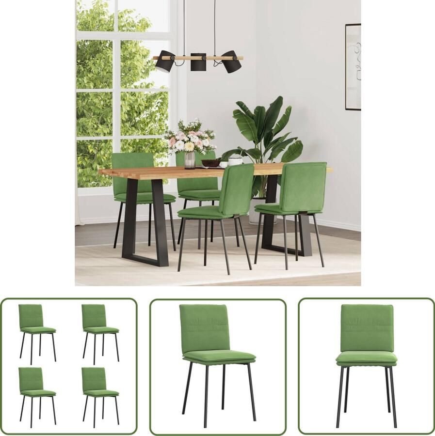 The Living Store Eetkamerstoelen 4 st fluweel lichtgroen Eettafelstoel Eetkamerstoel Velours Stoel Groene Stoel Comfortabele Stoel