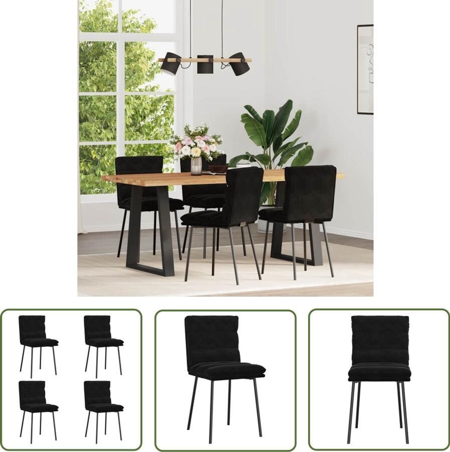The Living Store Eetkamerstoelen 4 st fluweel zwart Eettafelstoel Eetkamerstoel Velours Stoel Zwarte Stoel Luxe Stoel - Foto 2