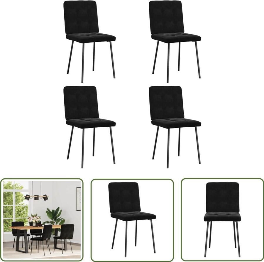 The Living Store Eetkamerstoelen 4 st fluweel zwart Eettafelstoel Eetkamerstoel Velours Stoel Zwarte Stoel Comfortabele Stoel