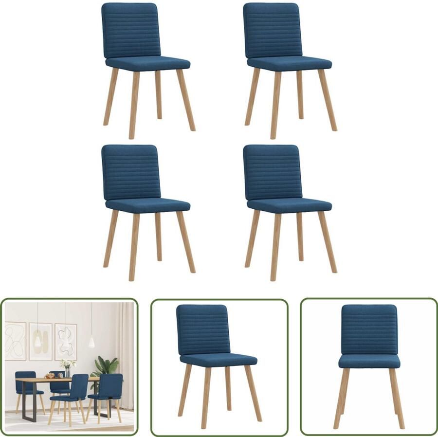 The Living Store Eetkamerstoelen 4 st stof blauw Eettafelstoel Eetkamerstoel Blauwe Stoel Velours Stoel Luxe Stoel