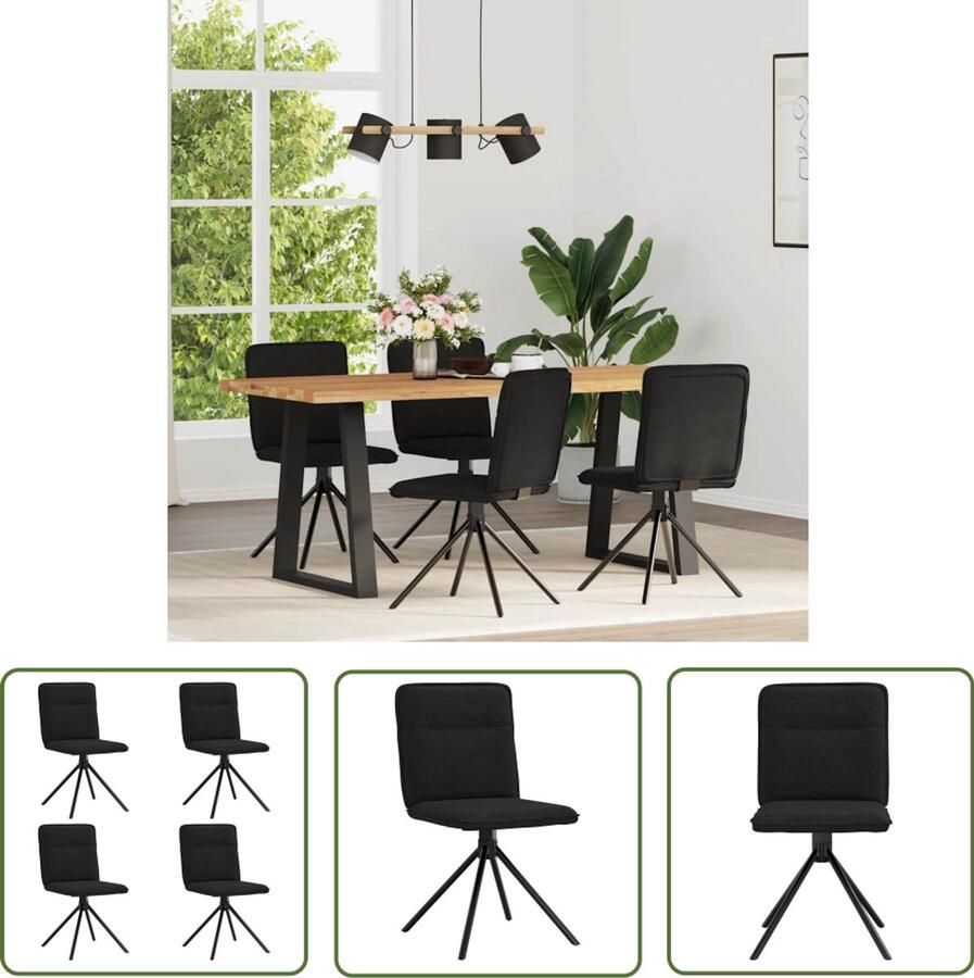 The Living Store Eetkamerstoelen 4 st stof zwart Eettafelstoel Eetkamerstoel Zwarte Stoel Comfortabele Stoel Modern Design