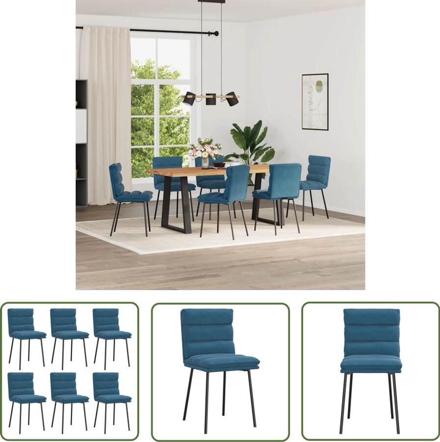 The Living Store Eetkamerstoelen 6 st fluweel blauw Eettafelstoel Eetkamerstoel Velours Stoel Blauwe Stoel Comfortabele Stoel