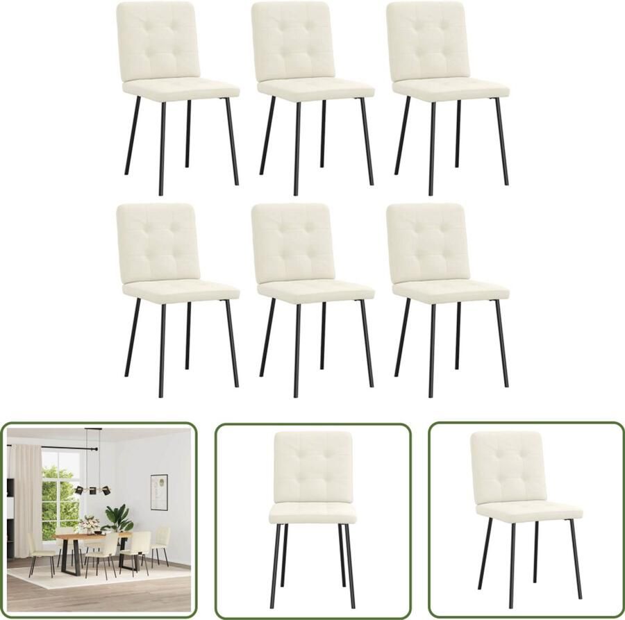 The Living Store Eetkamerstoelen 6 st fluweel crèmekleurig Eettafelstoel Eetkamerstoel Fluweel Stoel Luxe Stoel Crème Kleur