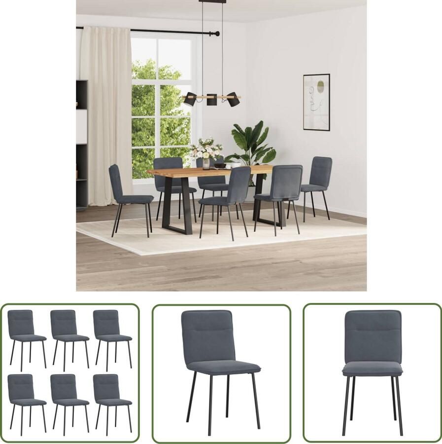 The Living Store Eetkamerstoelen 6 st fluweel donkergrijs Eettafelstoel Eetkamerstoel Velours Stoel Donkere Stoel Zwarte Stoel