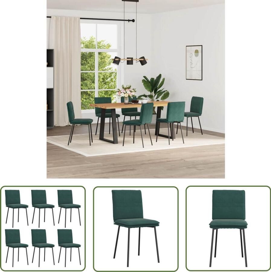 The Living Store Eetkamerstoelen 6 st fluweel donkergroen Eettafelstoel Eetkamerstoel Velours Stoel Donkere Stoel Zwarte Stoel
