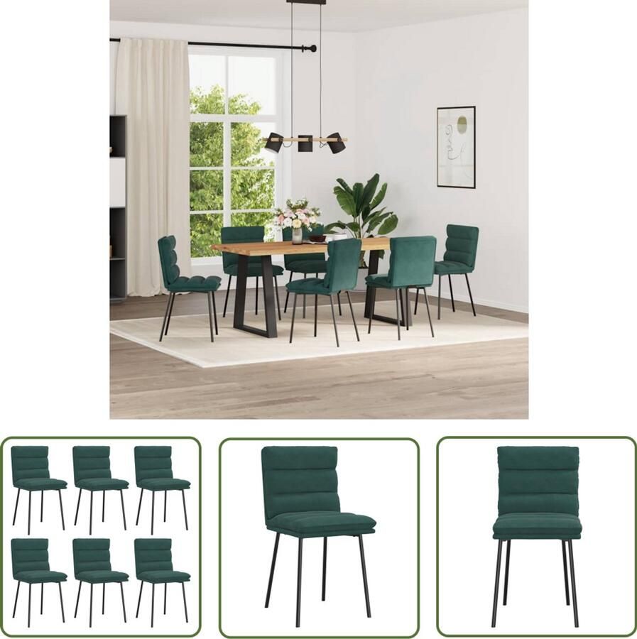 The Living Store Eetkamerstoelen 6 st fluweel donkergroen Eettafelstoel Eetkamerstoel Velours Stoel Donkere Stoel Luxe Stoel