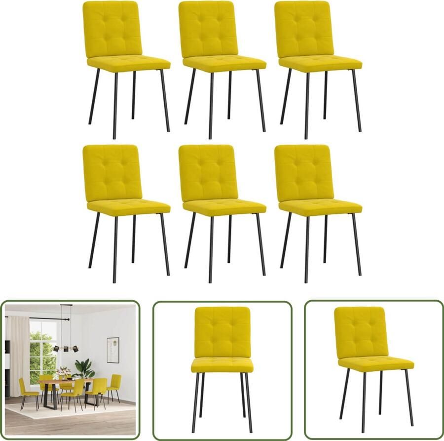 The Living Store Eetkamerstoelen 6 st fluweel geel Eettafelstoel Eetkamerstoel Velours Stoel Gelkleurige Stoel Comfortabele Stoel