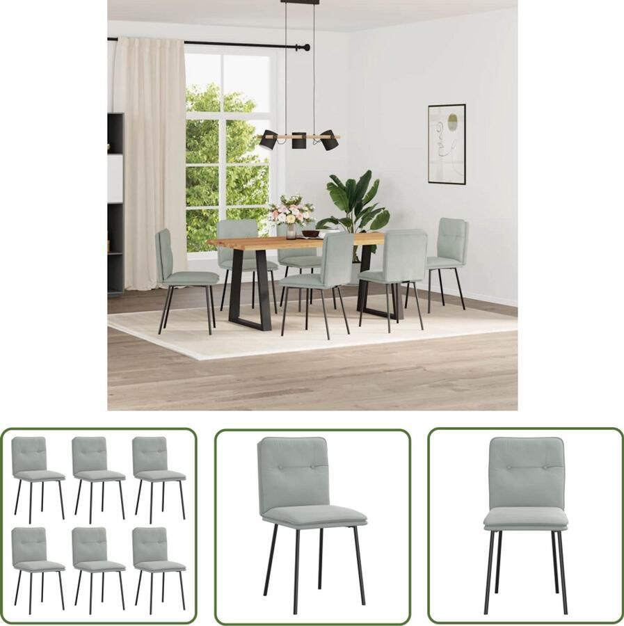 The Living Store Eetkamerstoelen 6 st fluweel lichtgrijs Eettafelstoel Eetkamerstoel Velours Stoel Licht Grijze Stoel Comfortabele Stoel