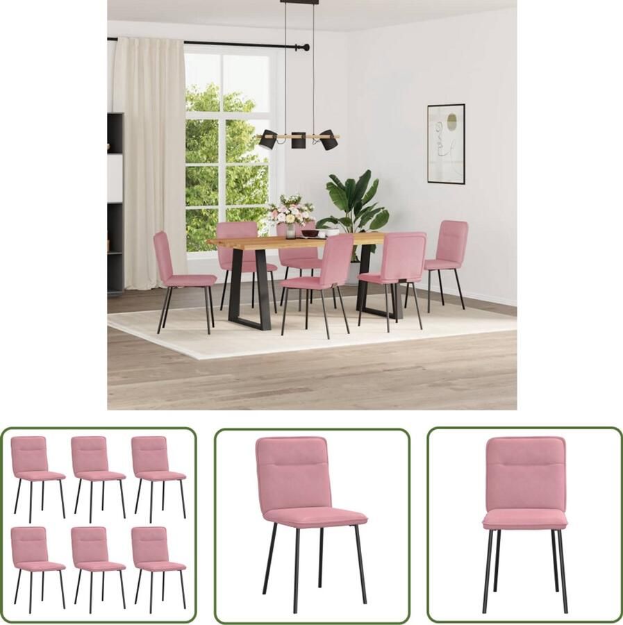 VidaXL Eetkamerstoelen Fluweel Roze 6 stuks Eettafelstoel Eetkamerstoel Velours Stoel Roze Stoel Comfortabele Stoel