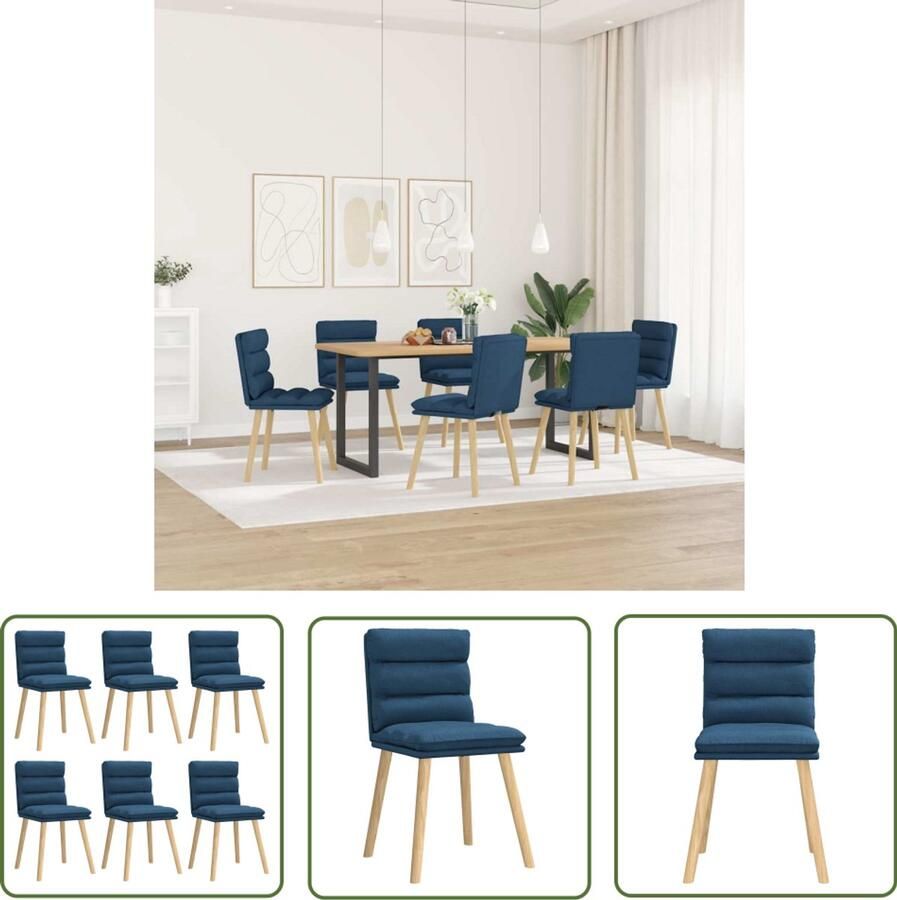 The Living Store Eetkamerstoelen 6 st stof blauw Eettafelstoel Eetkamerstoel Blauwe Stoel Moderne Stoel Comfortabele Stoel