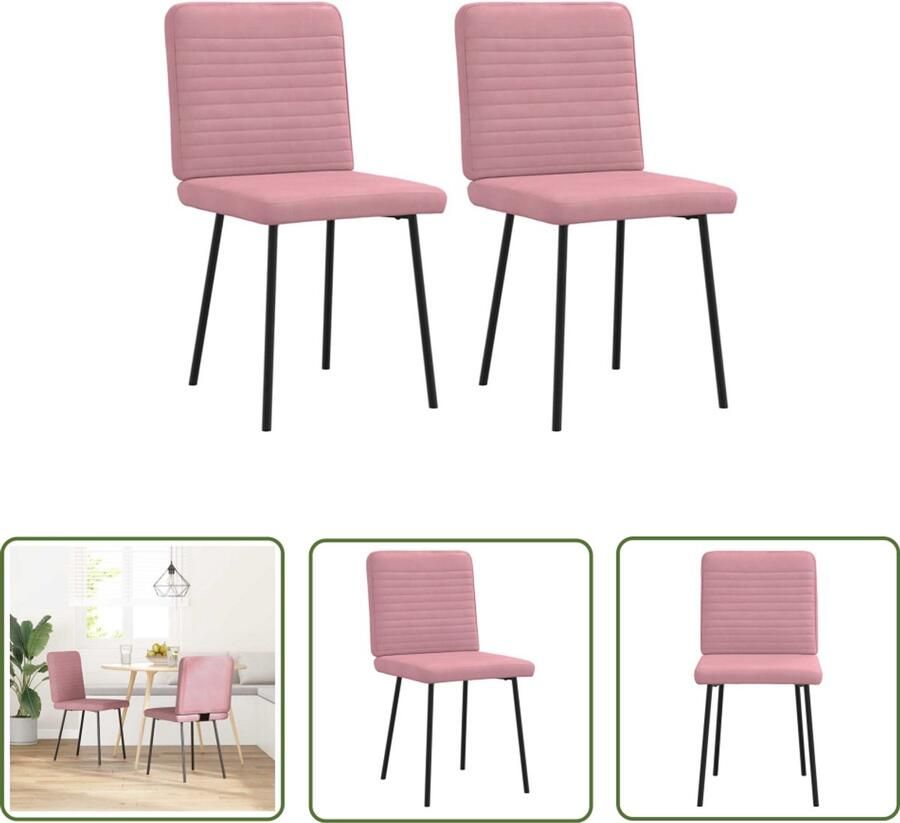 The Living Store Eetkamerstoelen 2 st fluweel roze Eetzit Eetkamerstoel Velours Stoel Roze Stoel Luxe Stoel