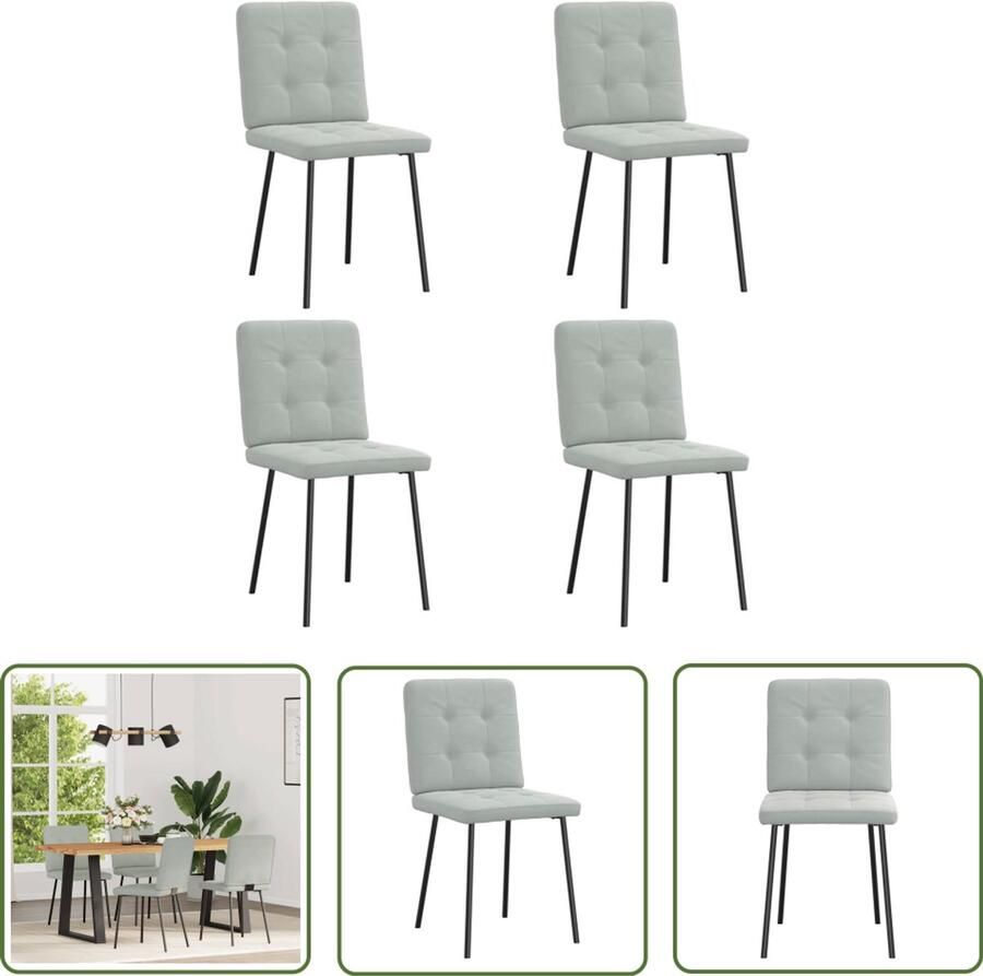 The Living Store Eetkamerstoelen 4 st fluweel lichtgrijs Eetzit Eetkamerstoel Velours Stoel Licht Grijze Stoel Moderne Stoel