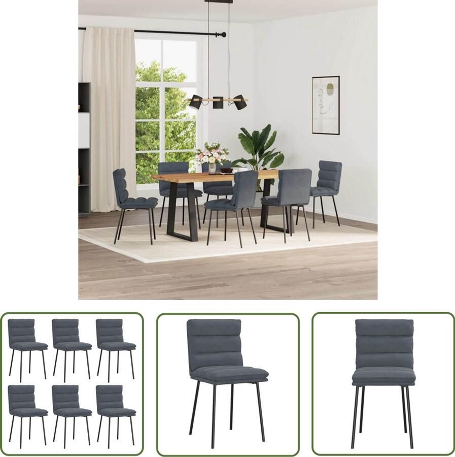 The Living Store Eetkamerstoelen 6 st fluweel donkergrijs Eetzit Eetkamerstoel Velours Stoel Donkere Stoel Modern Meubilair