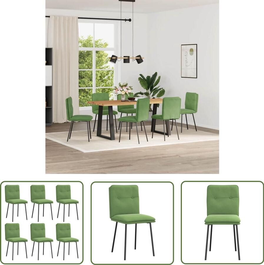 The Living Store Eetkamerstoelen 6 st fluweel lichtgroen Eetzit Eetkamerstoel Velours Stoel Groene Stoel Luxe Stoel
