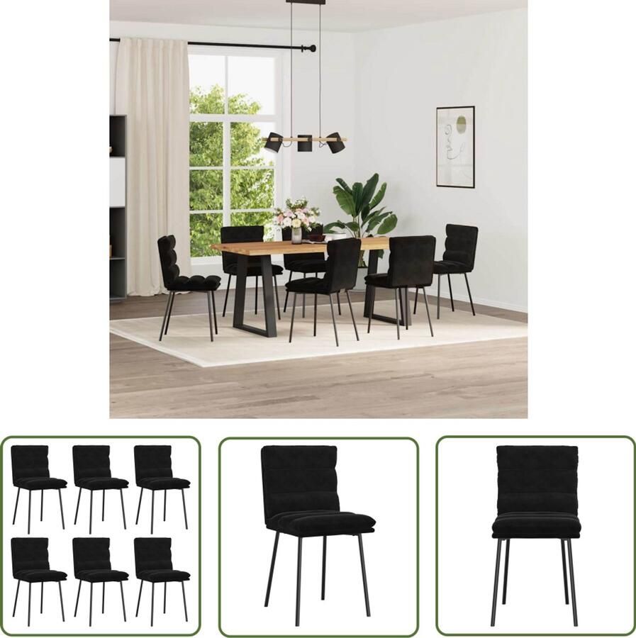 The Living Store Eetkamerstoelen 6 st fluweel zwart Eetzit Eetkamerstoel Velours Stoel Zwarte Stoel Comfortabele Stoel