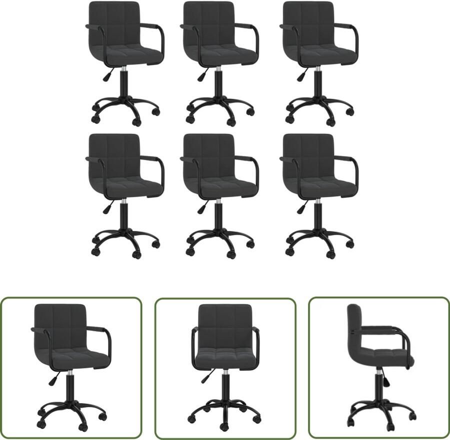 VidaXL Eetkamerstoel Velvet Draaiende Eetkamerstoel Eetkamerstoelen 6 st draaibaar fluweel zwart Zwarte Eetkamerstoel Design Eetkamerstoel Comfortabele Eetkamerstoel