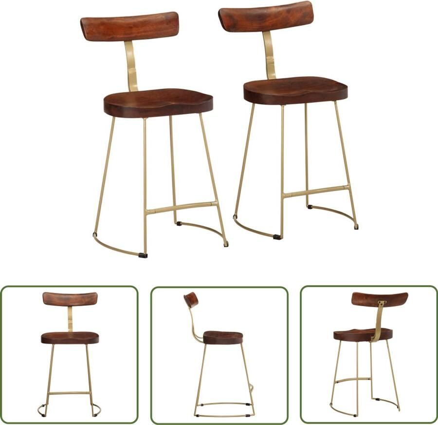 The Living Store Barkrukken 2 st 49x43x79 cm massief mangohout Barkrukken Eetkamerstoelen Barstoel Mango Wood Houten Stoel