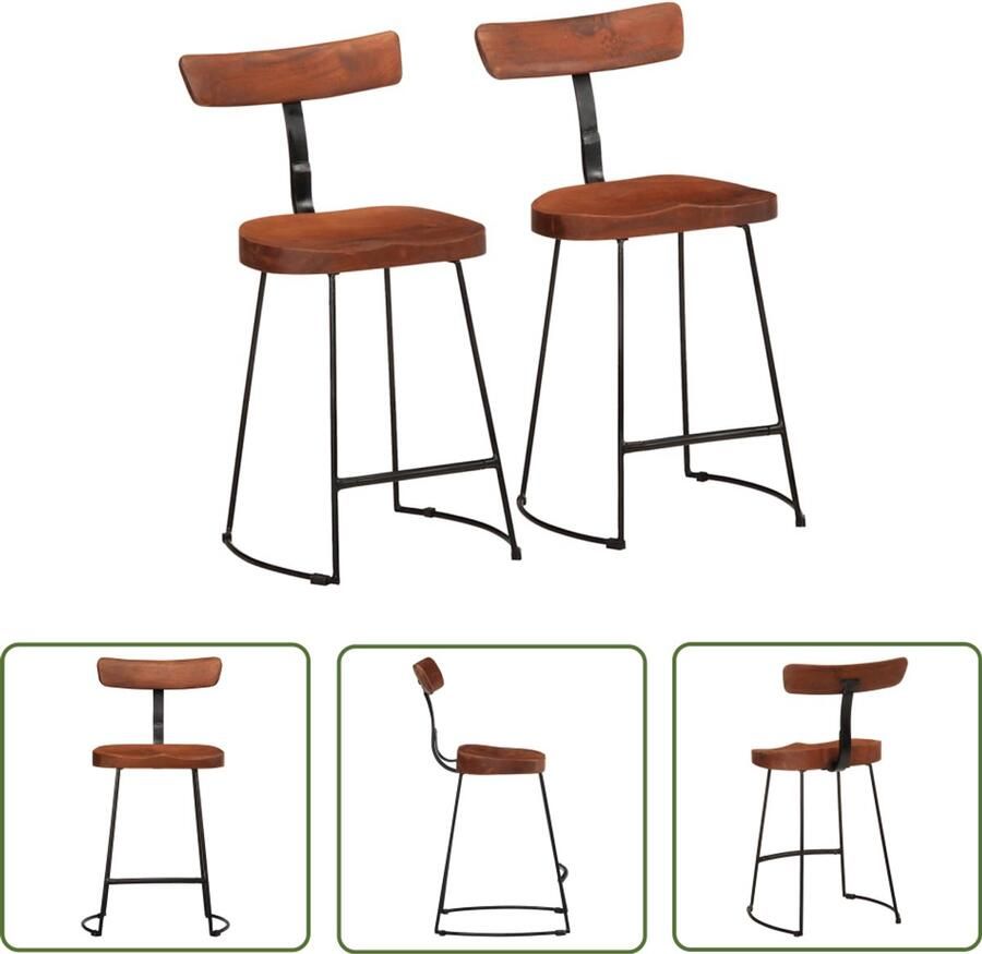 The Living Store Barkrukken 2 st 49x43x79 cm massief mangohout Barkrukken Eetkamerstoelen Keukenstoel Mango Wood Houten Stoel