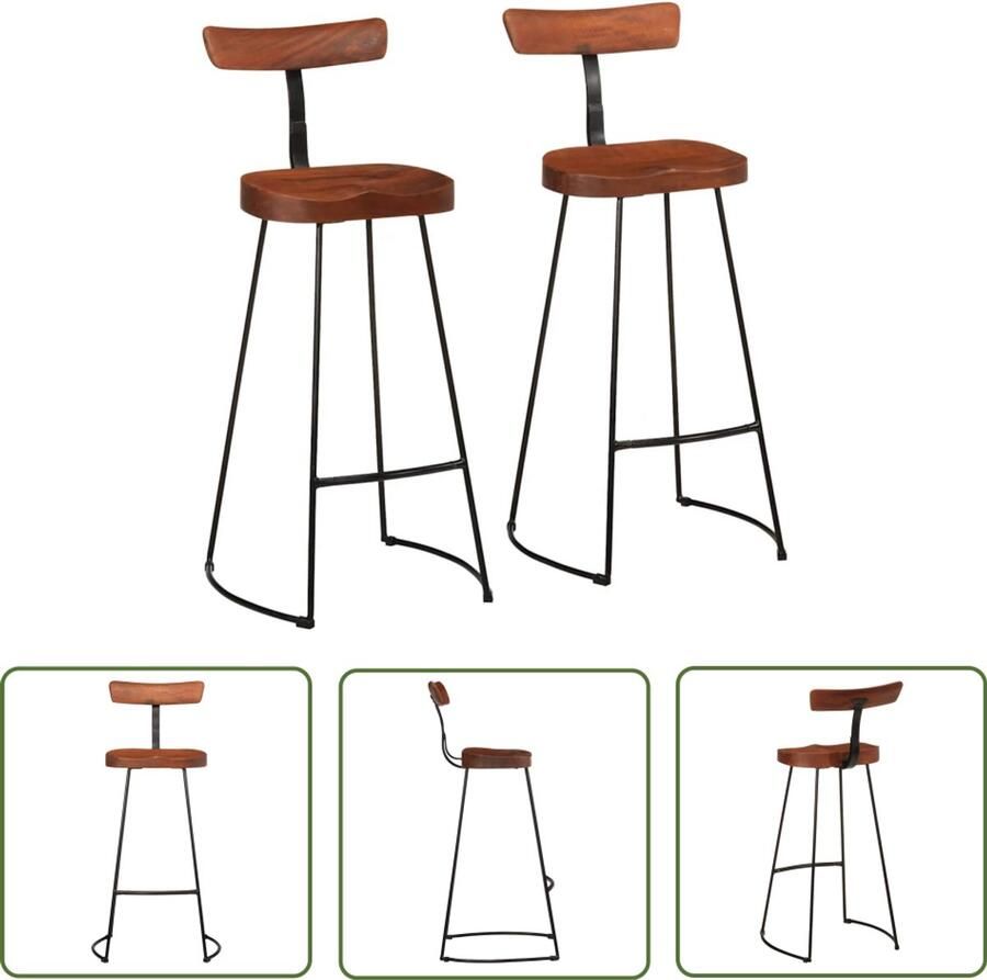 The Living Store Barkrukken 2 st 49x43x103 cm massief mangohout Barstoel Eetkamerstoelen Houten Stoel Mango Wood Meubels Industriele Stoel