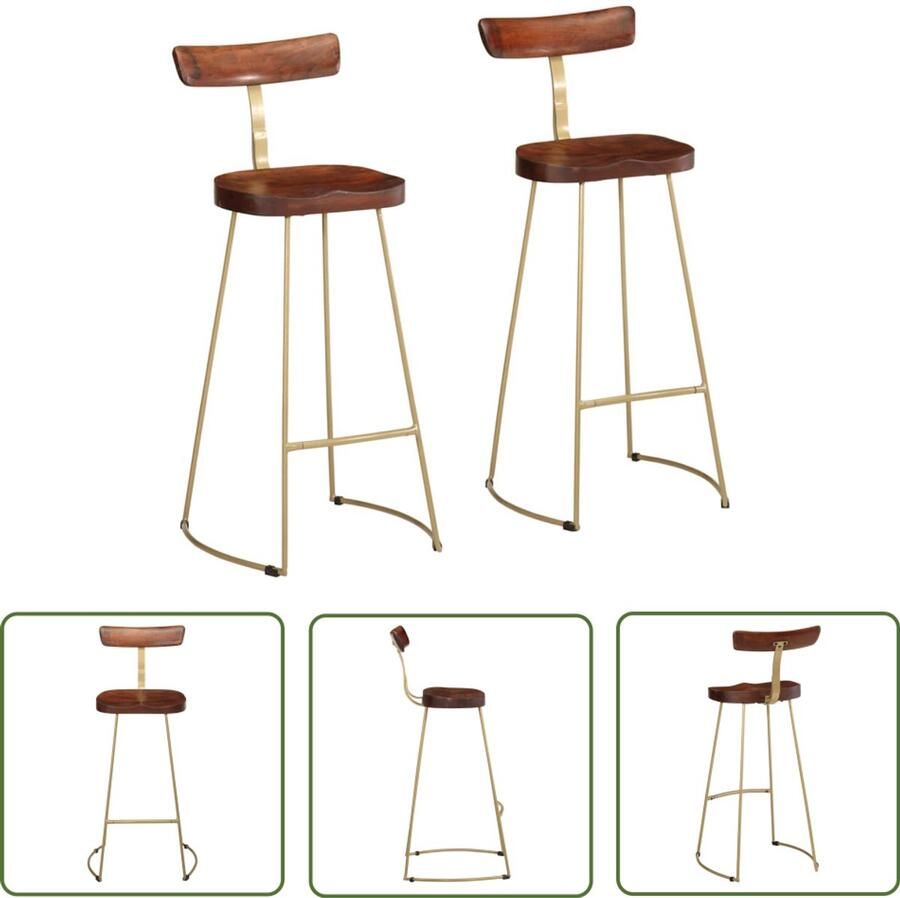 The Living Store Barkrukken 2 st 49x43x103 cm massief mangohout Barstoel Eetkamerstoelen Houten Stoel Moderne Stoel Industrieel Meubilair