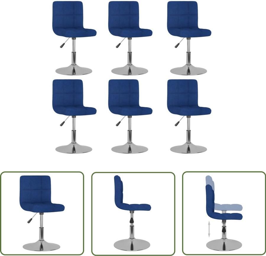 VidaXL Eetkamerstoelen Draaibare Eetstoelen Eetkamerstoelen draaibaar 6 st stof blauw Design Meubels Blauwe Stoffen Stoelen Luxe Stoelen