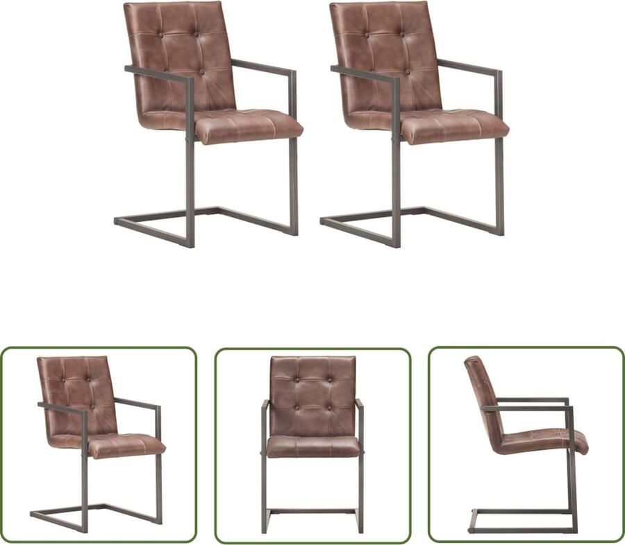 The Living Store Retro Eetkamerstoelen Echt Leer Verweerd Bruin 51x56x91 cm Zwevend Ontwerp Retro Meubels Eetkamerstoelen Lederen Stoelen Vintage Stoelen Zwevende Stoelen - Foto 2