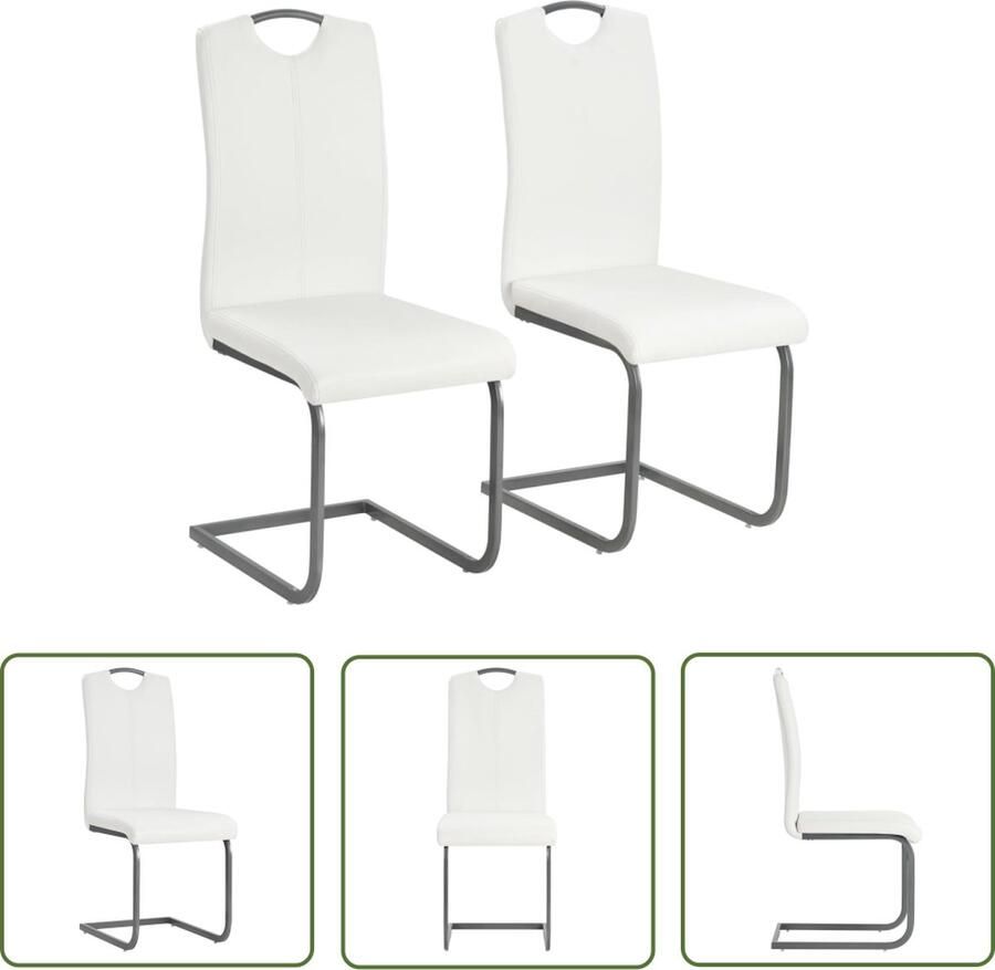 The Living Store Zwevende Eetkamerstoelenset Wit 43 x 55 x 100 cm Schuim gevuld leer Zwevende Eetkamerstoelen Set Witte Eetkamerstoelen Kunstleder Meubels Design Eetkamerstoelen - Foto 3
