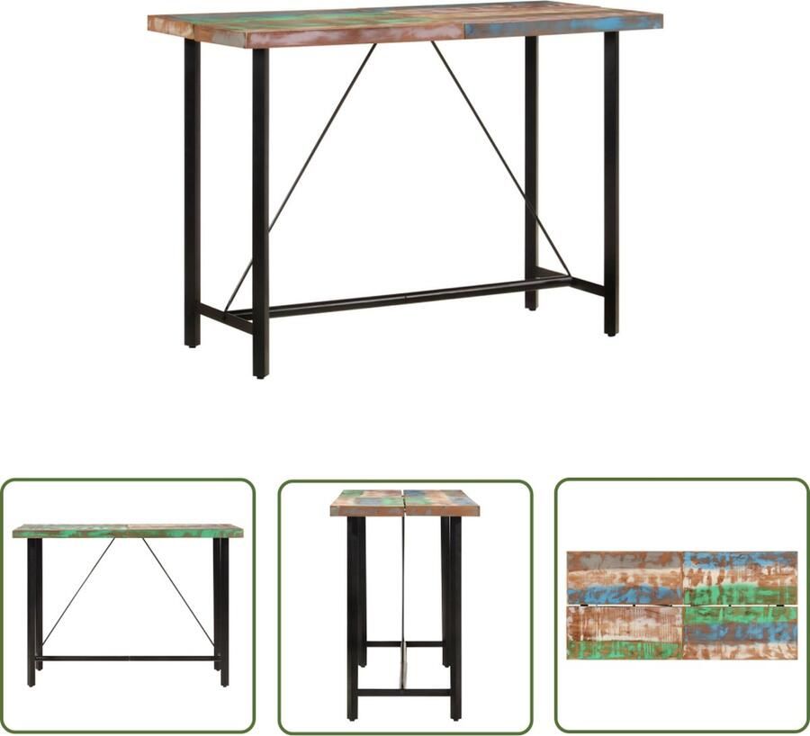 The Living Store Feesttafel Massief gerecycled hout Stabiel ijzeren frame Stevig blad Bartafel Eetkamertafel Salontafel Multifunctionele Tafel Recycled Wood Furniture