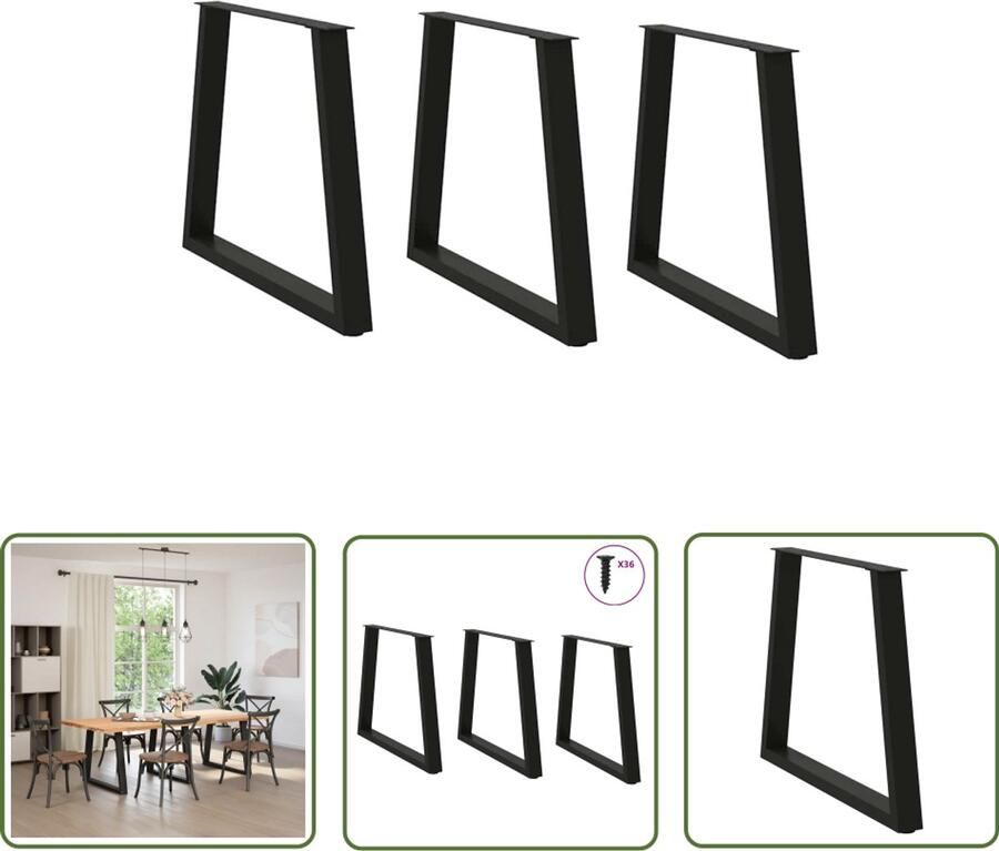 The Living Store Eettafelpoten 3 st V-vormig 70x(72-73 3) cm staal zwart Eetkamerstoel Eetkamertafel Salontafels Onderstel Metalen Tafelpoten