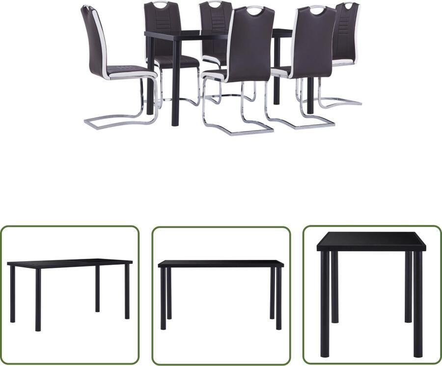 The Living Store Eethoek Tafelset Gehard glas 140x70x75cm Staal frame Kunstleren stoelen Bruin 42x52x100cm Ergonomisch Eetkamer Set Eettafel Eetkamerstoel Bruine Eethoek Salontafel