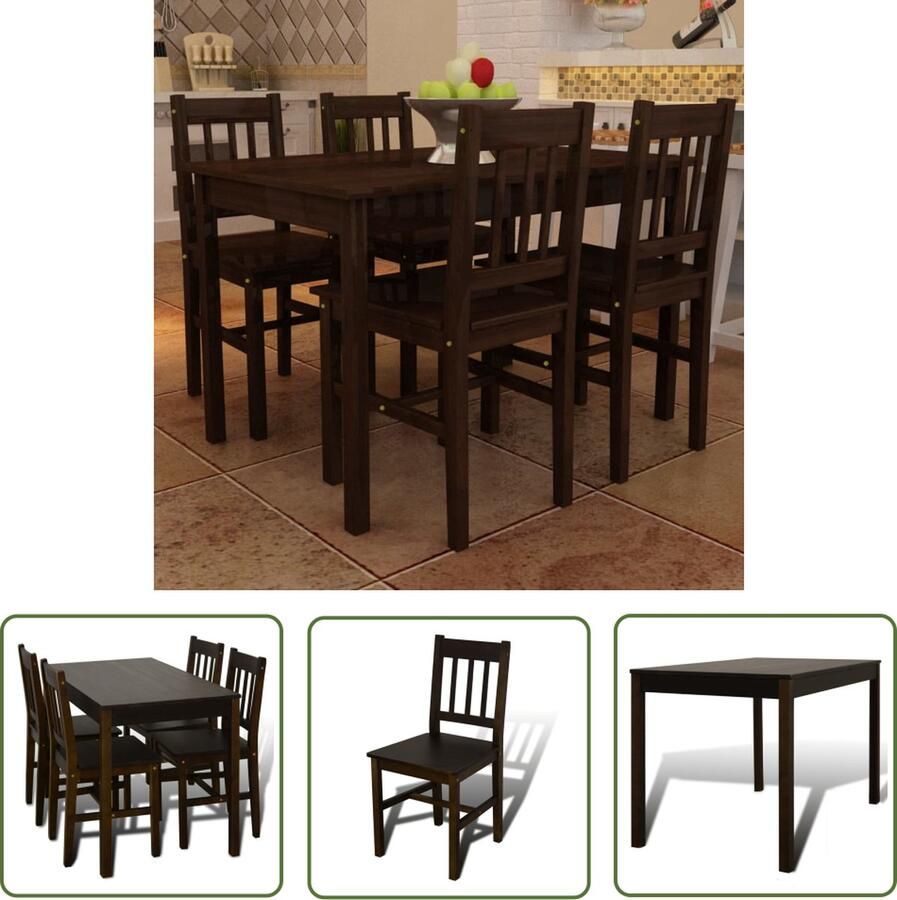 The Living Store Houten Eethoek 5-delige set Bruin Grenenhout 108x65x73cm Eetkamerset Eettafel Eetzalen Houten Meubilair Granenhout