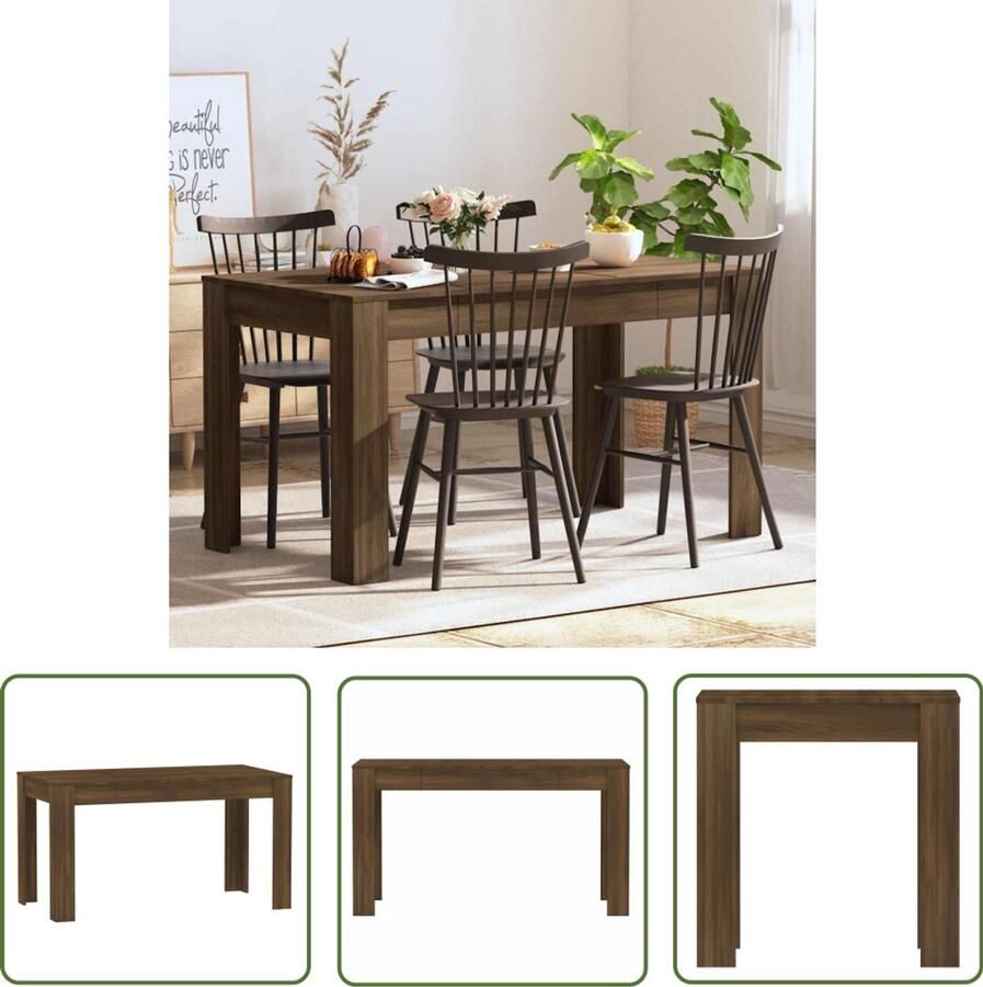 The Living Store Eettafel Bruineiken 140 x 74.5 x 76 cm Montage vereist Eetkamertafel Eettafel Houten Tafel Bruine Eiken Tafel VidaXL Tafel - Foto 2