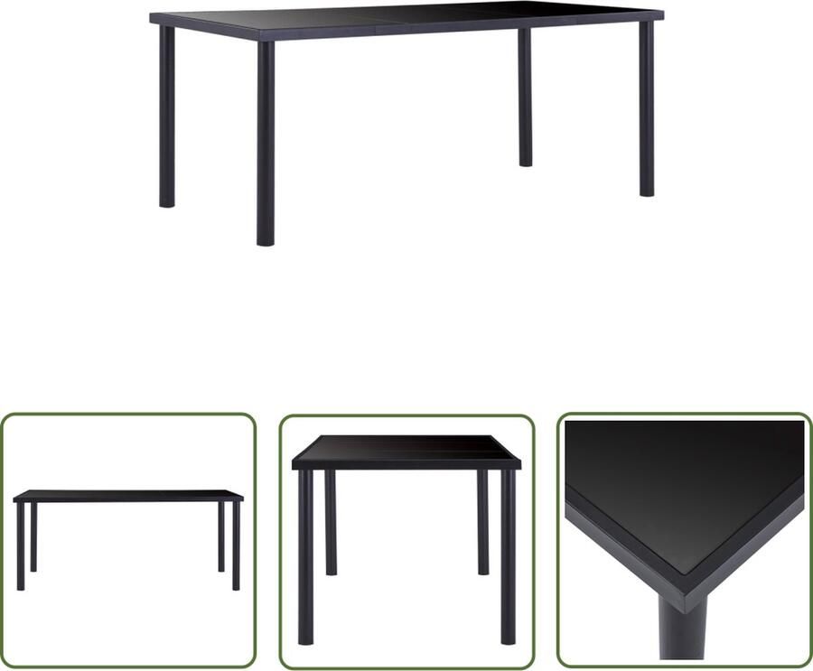 The Living Store Eetkamertafel Gehard glas en metaal 180x90x75 cm Eetkamertafel Eettafel Dinertafel Houten Tafel Zwarte Tafel - Foto 2