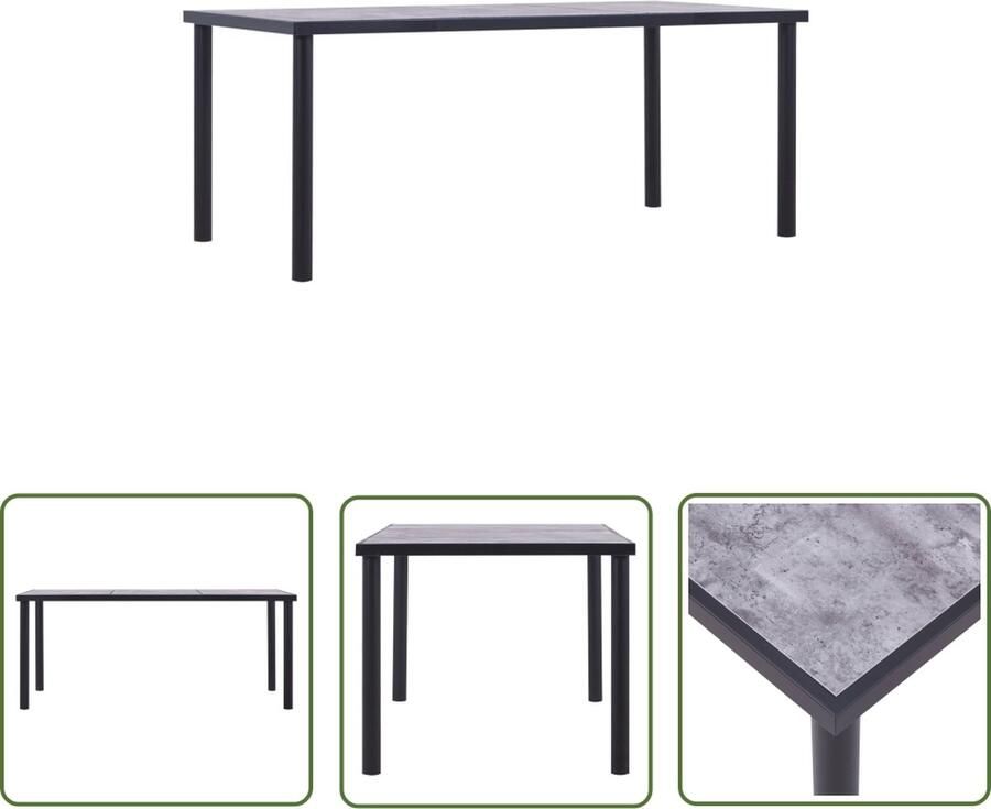 The Living Store Eetkamertafel 180 x 90 x 75 cm Zwart en Betongrijs MDF en Metaal Eetkamertafel Eettafel Mdf Tafel Metalen Tafel Zwarte Tafel