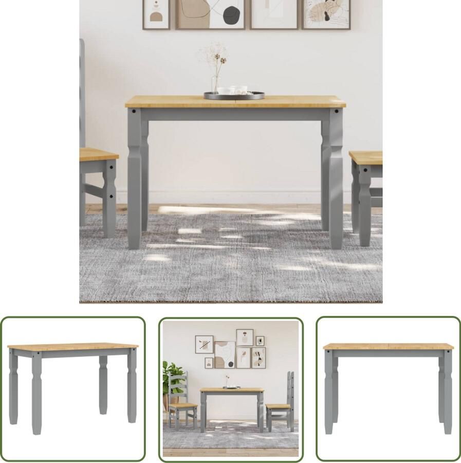 The Living Store Eettafel Corona 112x60x75 cm massief grenenhout grijs Eettafel Salontafel Hout Meubel Grenenhouten Meubels Vintage Eettafel