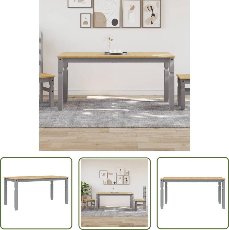 The Living Store Eettafel Corona 160x80x75 cm massief grenenhout grijs Eetkamertafel Grenenhouten Tafel Ronde Tafel Vintage Tafel Industriële Tafel