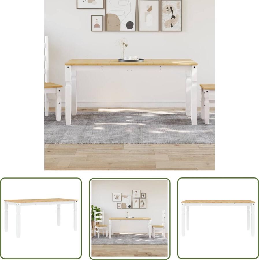 The Living Store Eettafel Corona 160x80x75 cm massief grenenhout wit Eettafel Corona Serie Witte Eettafel Grenenhouten Eettafel Moderne Eettafel