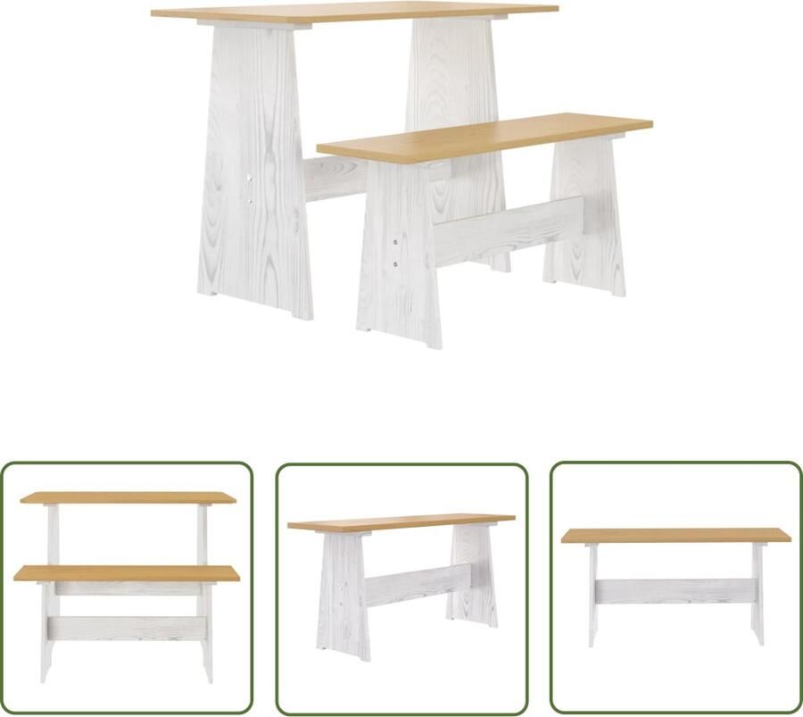 The Living Store Eettafel met bankje REINE massief grenenhout honingbruin en wit Eetkamertafel Eettafel Hout Grenenhout Bruine Eettafel