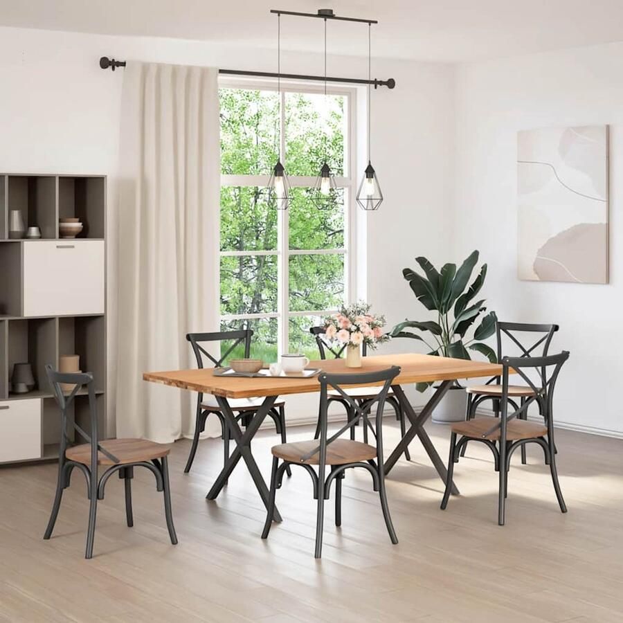 The Living Store Eettafel rechthoekig 200x100x74 cm massief eikenhout lichtbruin Eetkamertafel Houten Tafel Salontafel Oak Wood Furniture Massief Eikenhout