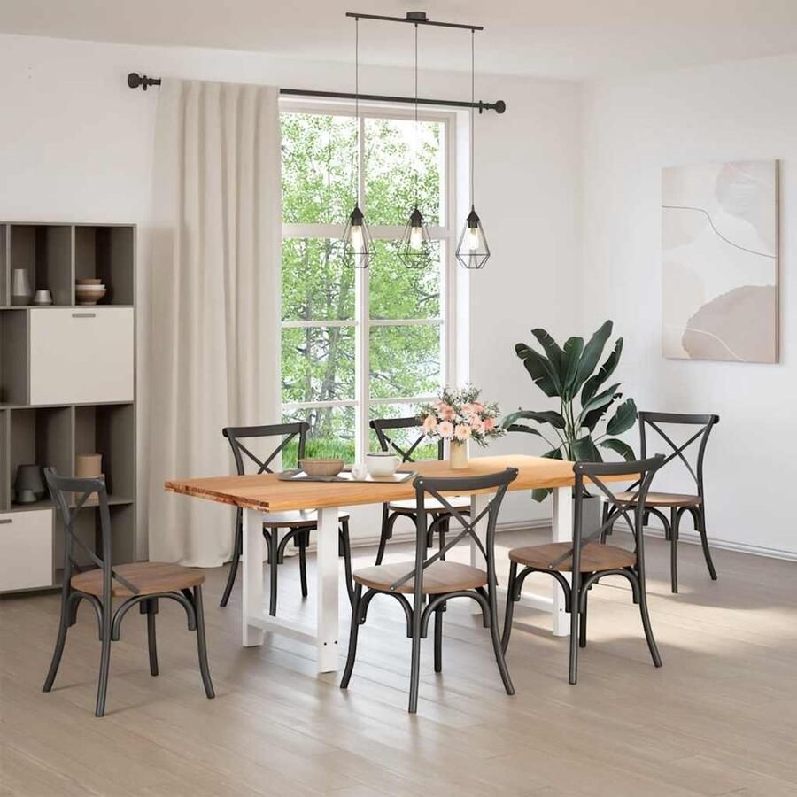 The Living Store Eettafel rechthoekig 200x90x74 cm massief eikenhout lichtbruin Eetkamertafel Houten Tafel Oak Wood Tafel Salontafel Grote Tafel