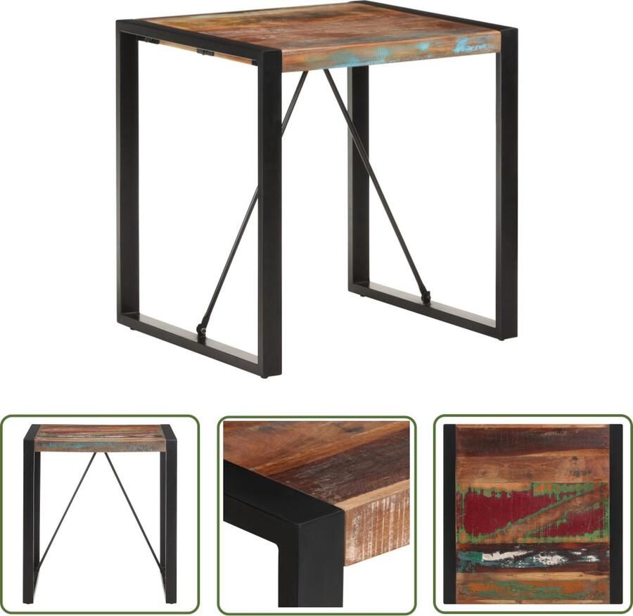 The Living Store IndustriÃle Eettafel 70 x 70 x 75 cm Massief gerecycled hout Zwart stalen frame Industriele Eettafel Industrieel Hout Eettafel Recycled Wood Dining Table Zwarte Eettafel - Foto 2