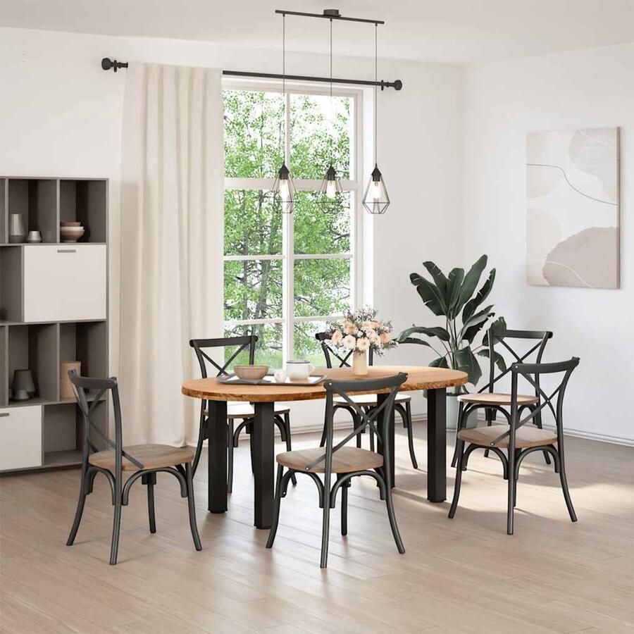 The Living Store Eettafel 180x90x74 cm ovaal massief eikenhout lichtbruin Eetkamertafel Eikenhouten Tafel Ovale Tafel Grote Tafel Massief Eikenhout