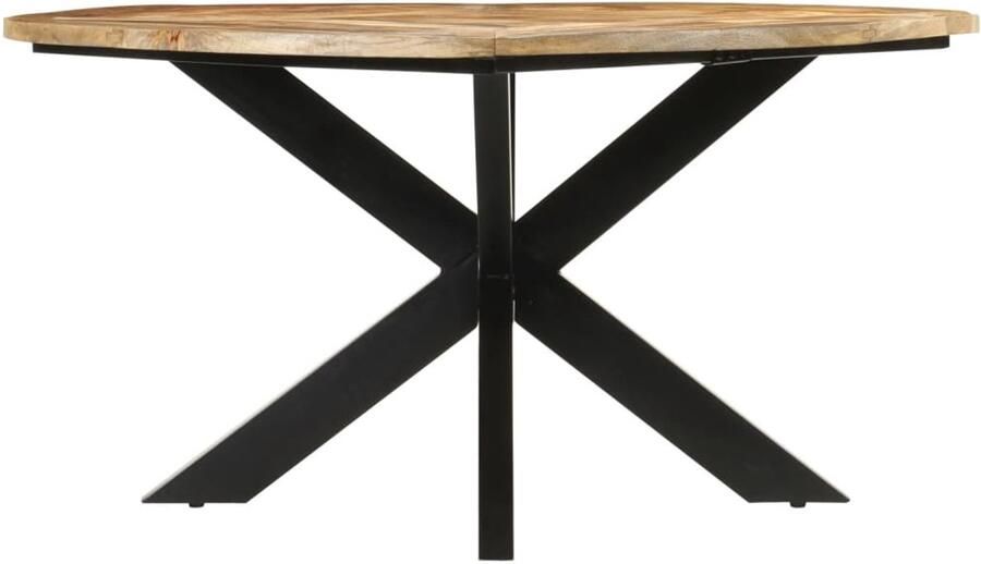 The Living Store Eettafel Ø150x76 cm massief ruw mangohout Eetkamertafel Salontafel Mangohouten Tafel Vintage Tafel Industrieel Tafel